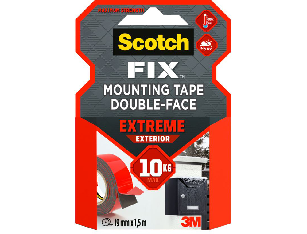 RUBAN FIXATION SCOTCH EXTRA FORT APPLICATION EXTÉRIEURE ÉPAISSEUR 1.1MM RÉSISTANCE CHALEUR HUMIDITÉ 19MMX1.5M