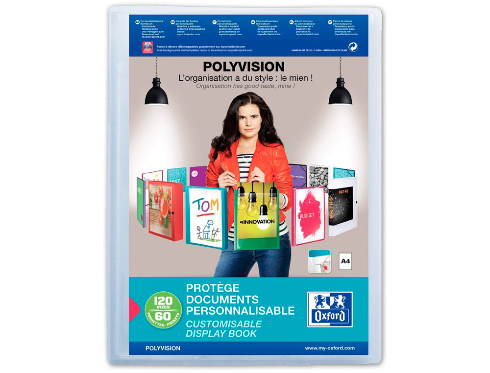 PROTÈGE-DOCUMENTS ELBA POLYVISION POLYPROPYLÈNE COUVERTURE SOUPLE 60 POCHETTES 120 VUES A4 COLORIS ASSORTIS TRANSLUCIDE