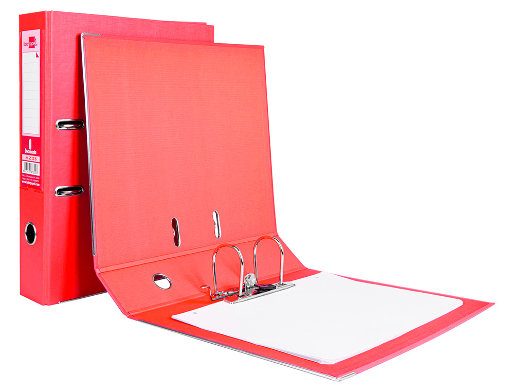 CLASSEUR LEVIER LIDERPAPEL DOCUMENTA A4+ CARTON REMBORDE DOS 75MM RADO METALLIQUE      COLORIS ROUGE