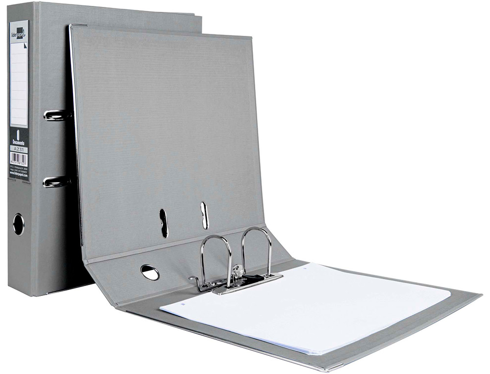 CLASSEUR LEVIER LIDERPAPEL DOCUMENTA A4+ CARTON REMBORDE DOS 75MM RADO METALLIQUE COLORIS GRIS
