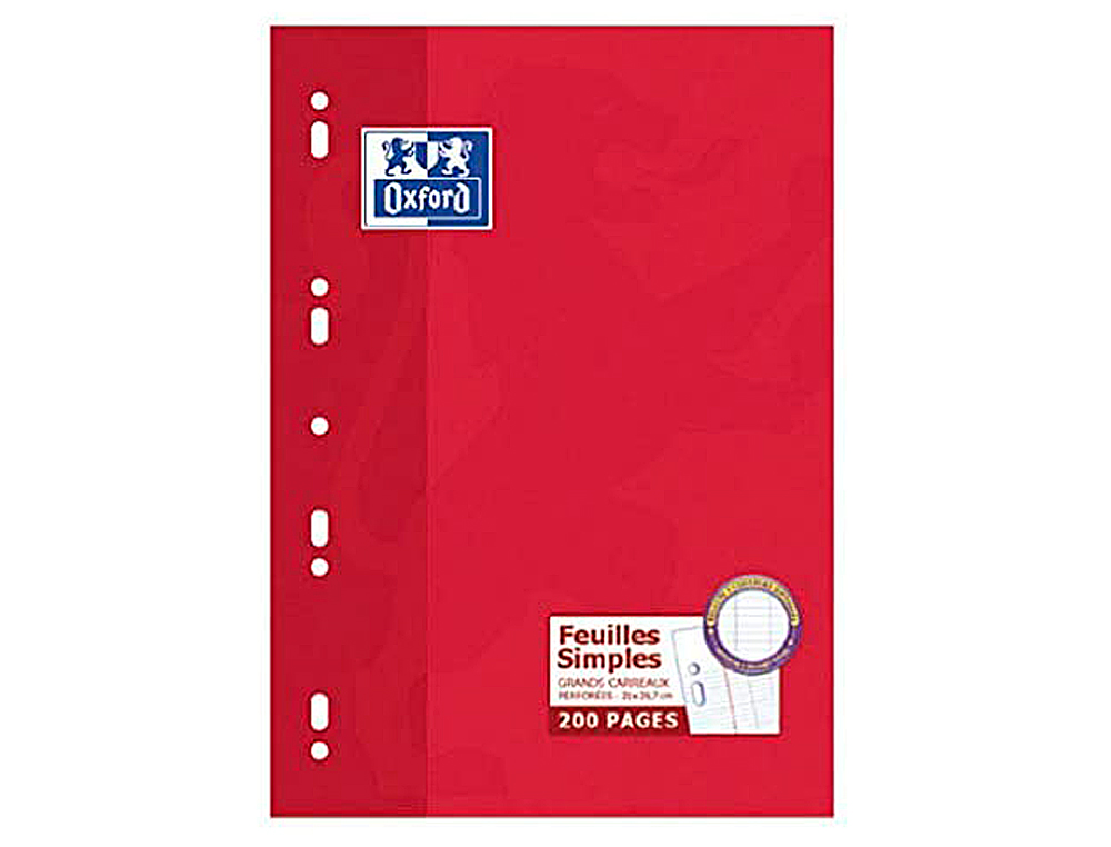 FEUILLET MOBILE OXFORD A4 210X 297MM PAPIER SATINÉ EXTRA BLANC 200 PAGES 90G SÉYÈS PERFORÉ