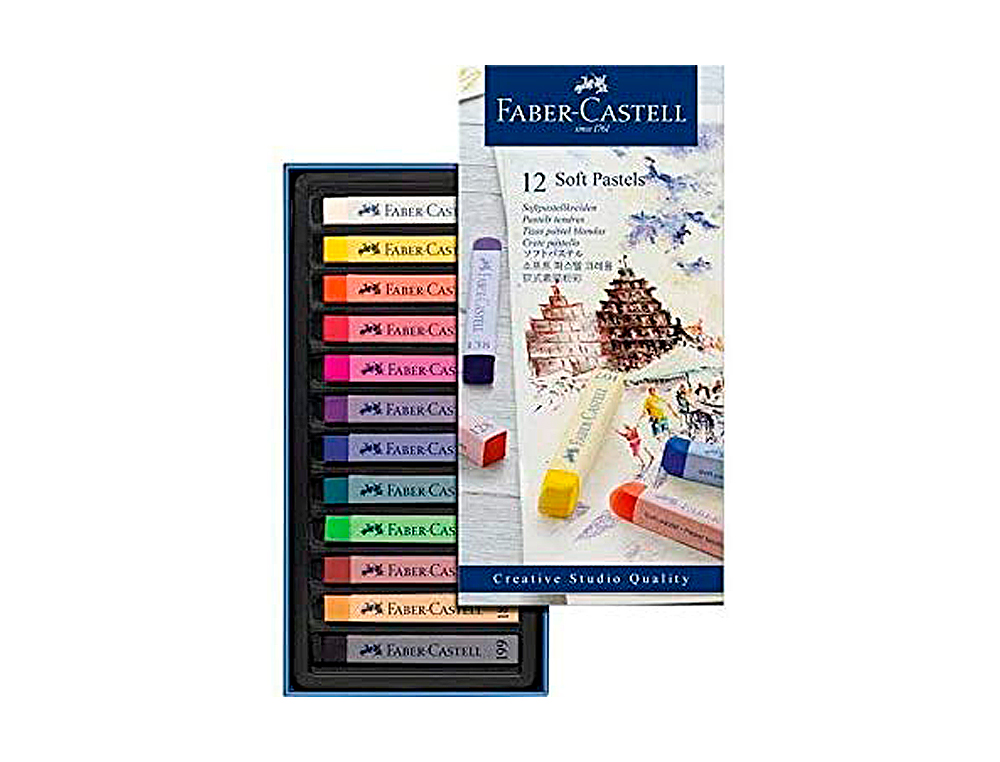 PASTEL TENDRE FABER-CASTELL GOLDFABER STUDIO CARRÉ 66MM COLORIS BRILLANT INTENSE BONNE RÉSISTANCE LUMIÈRE BOÎTE 12U