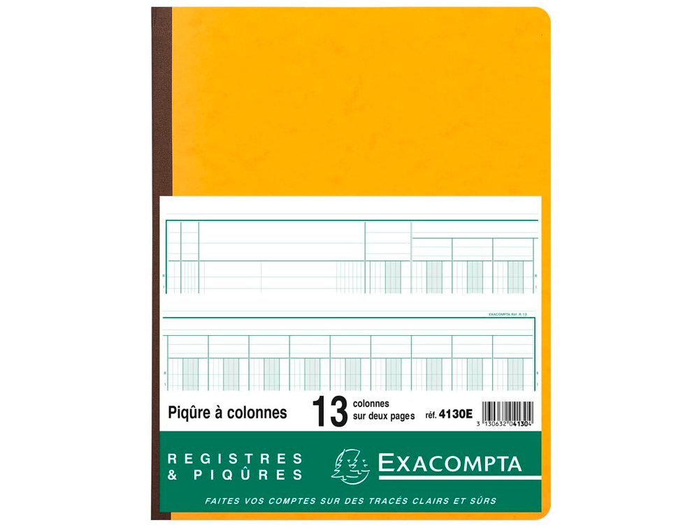 REGISTRE PIQRE EXACOMPTA COLONNES 250X320MM 33 LIGNES 13 COLONNES/2 PAGES 80 PAGES