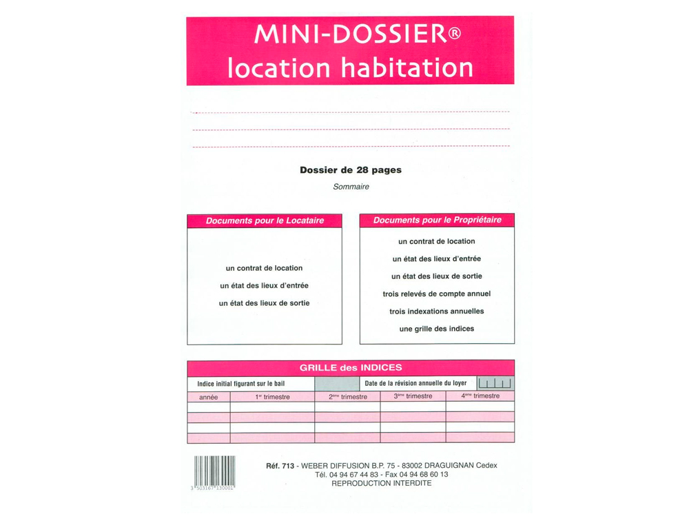 CONTRAT LOCATION HABITATION WEBER DIFFUSION MINI 28 PAGES 2 ÉTATS LIEUX 3 RELEVÉS COMPTE LOCATAIRE INDICES 2 CONTRATS