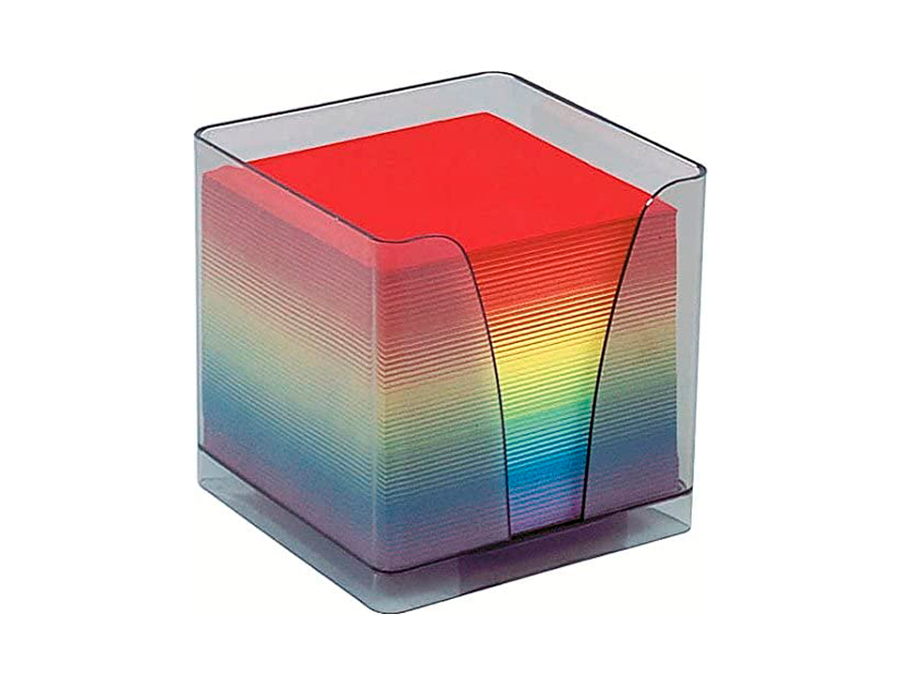 BLOC CUBE QUO VADIS PLEXIGLASS FUMÉ BOÎTE DISTRIBUTRICE BLOC PAPIER ENCOCHE PRÉHENSION 600F 80G ARC-EN-CIEL 24001