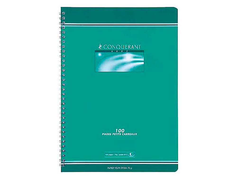 CAHIER CONQURANT SEPT RELIURE INTGRALE COUVERTURE OFFSET A4 21X29,7CM 100 PAGES 70G 5X5MM