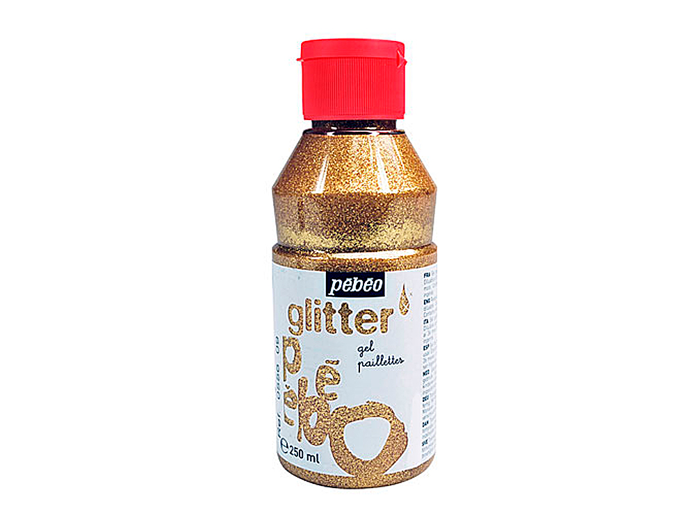 GEL PAILLETÉ PÉBÉO TRANSPARENT TEINTÉ COLORIS OR FLACON 250ML