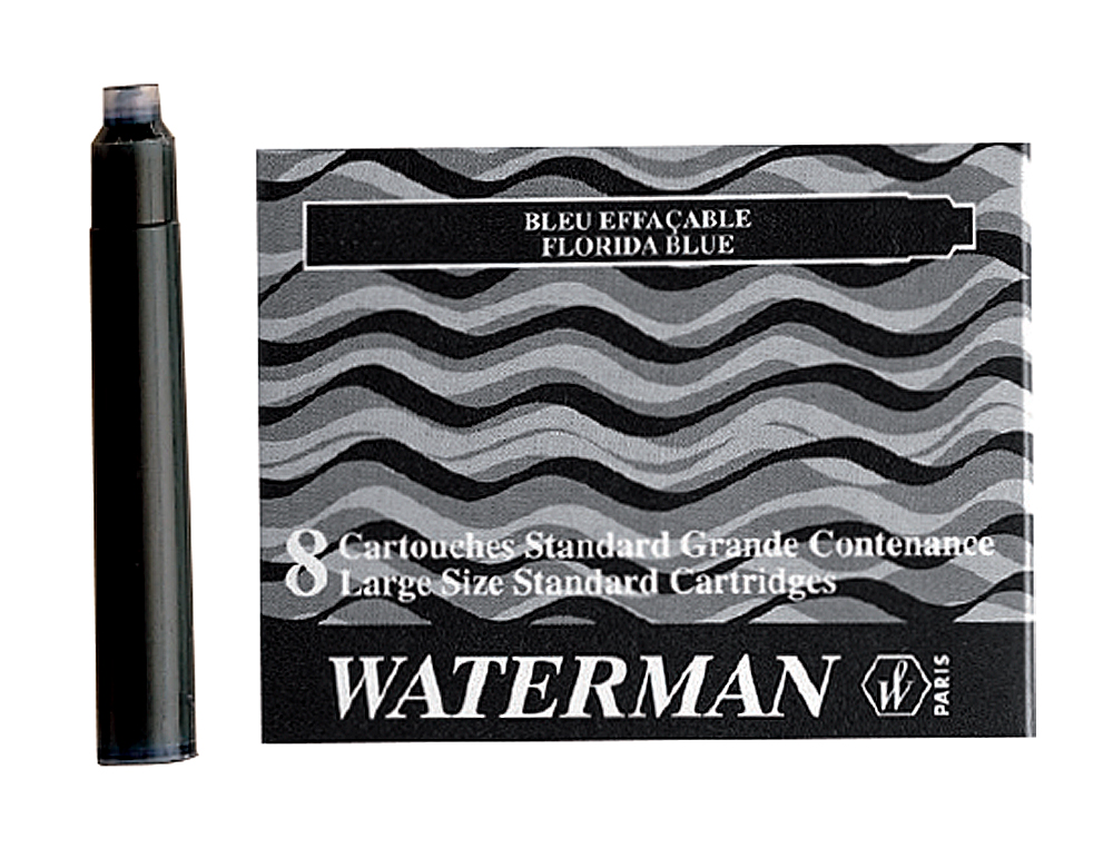 CARTOUCHE WATERMAN LONGUE STANDARD ENCRE BLEUE EFFAÇABLE ÉTUI 8 UNITÉS