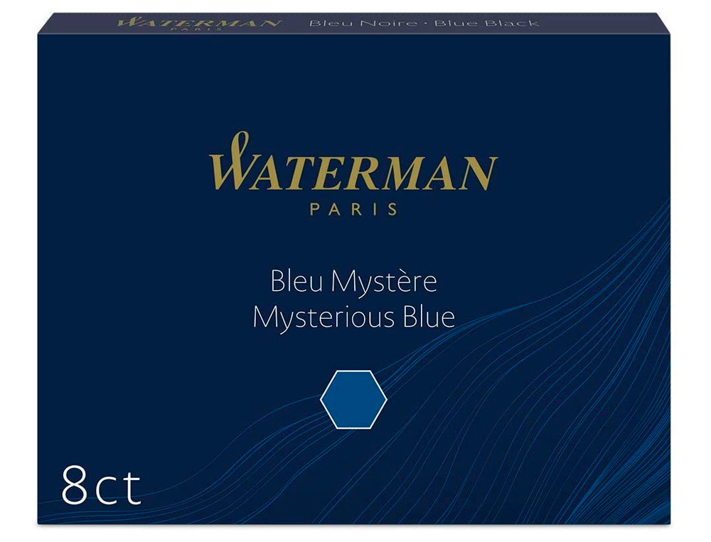 CARTOUCHE WATERMAN LONGUE STANDARD ENCRE BLEUE NOIRE ÉTUI 8 UNITÉS
