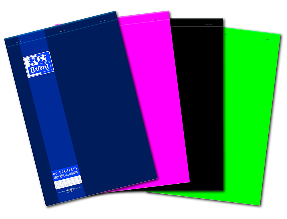 BLOC FEUILLES OXFORD COUVERTURE PELLICULÉE PAPIER SATINÉ A4 210X320MM 90G 160 PAGES PERFORÉES DÉTACHABLES SÉYÈS