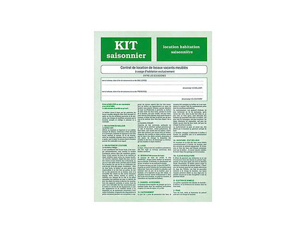 KIT CONTRAT LOCATION MEUBLÉE SAISONNIÈRE WEBER DIFFUSION 6 PAGES CONTRAT DESCRIPTIF INVENTAIRE