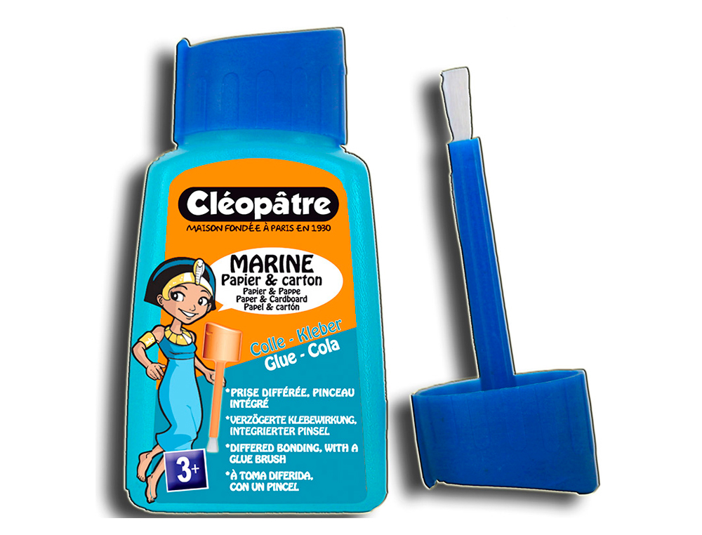 COLLE MARINE CLÉOPÂTRE PAPIERS CARTONS FINS LAVABLE SANS SOLVANT COLORIS BLEUTÉ FLACON 80G