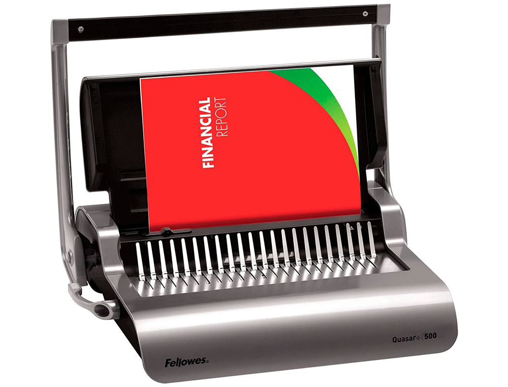 PERFORELIEUSE FELLOWES QUASAR+500 MANUELLE 500F PERFORATION 25F ANNEAUX PLASTIQUE USAGE INTENSIF BAC A4 130X450X400MM