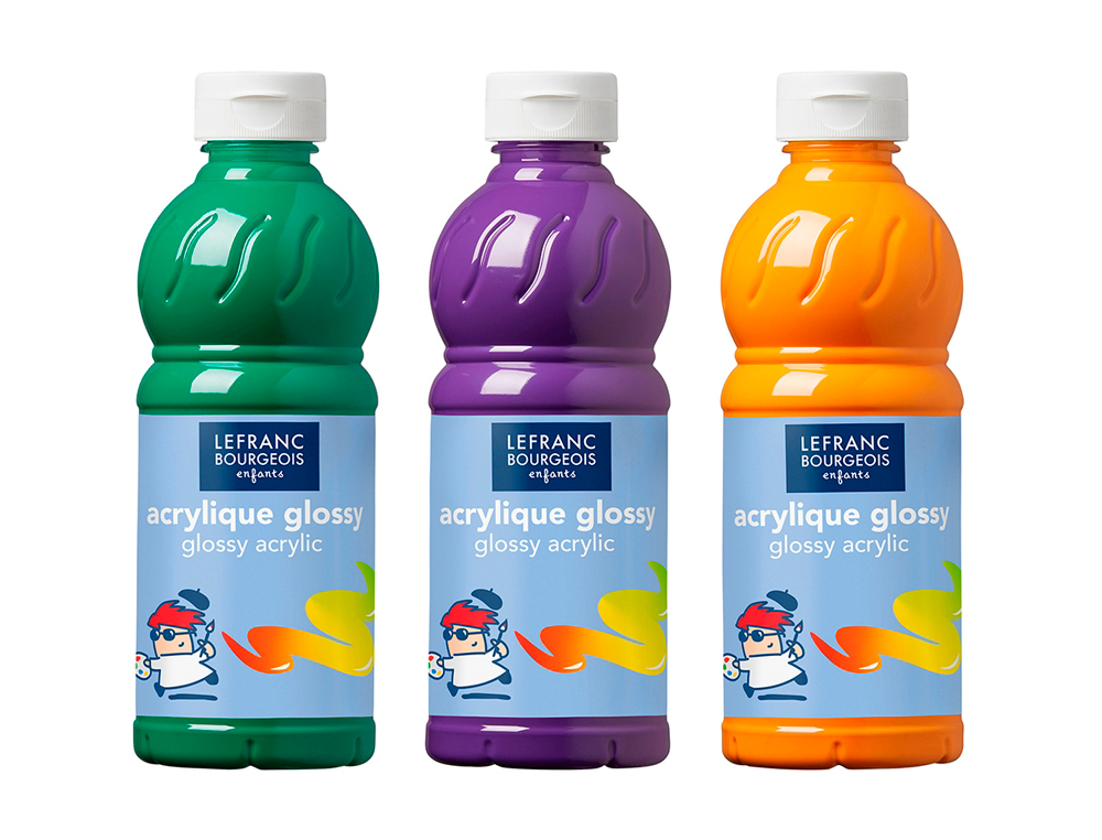 PEINTURE ACRYLIQUE LEFRANC BOURGEOIS GLOSSY FLUIDE BRILLANTE INDLBILE MULTI-SUPPORTS ASSORTIMENT 6 FLACONS 500ML