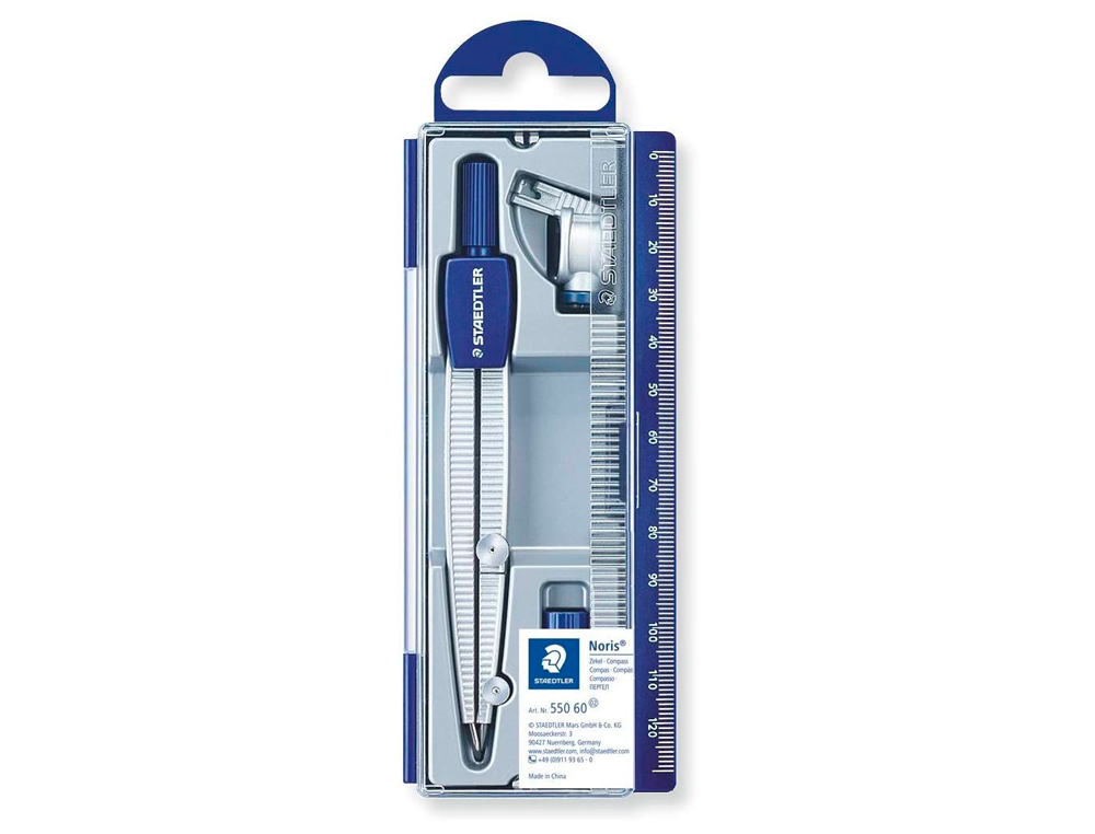 COMPAS STAEDTLER 550 60 BRANCHE POINTE SÈCHE ATTACHE-COMPAS UNIVERSELLE CRAYON DIAMÈTRE 11MM MINE 2MM ÉTUI RIGIDE