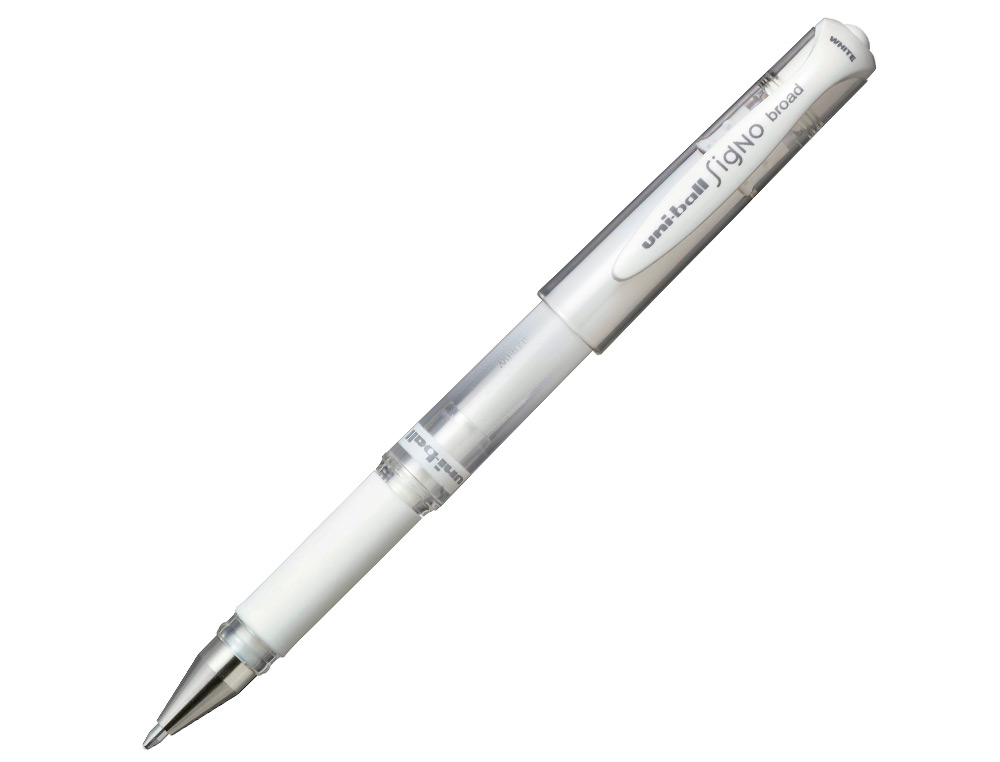 STYLO-BILLE UNIBALL SIGNO BROAD ÉCRITURE LARGE 0.8MM POINTE 1MM GRIP CAOUTCHOUC ENCRE GEL RÉSISTANTE EAU LUMIÈRE BLANC