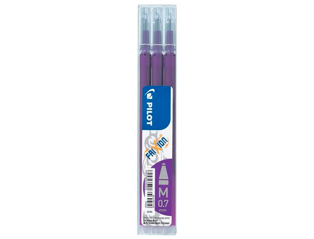 RECHARGE ROLLER PILOT FRIXION BALL ÉCRITURE MOYENNE 0.7MM ENCRE EFFAÇABLE COLORIS VIOLET SET DE 3 UNITÉS