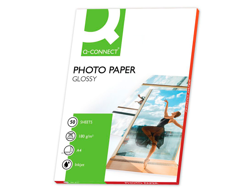 PAPIER PHOTO Q-CONNECT JET D'ENCRE GLACÉ BRILLANT A4 1      80G/M2 COMPATIBLE TOUTE IMPRIMANTE PAQUET 50 FEUILLES