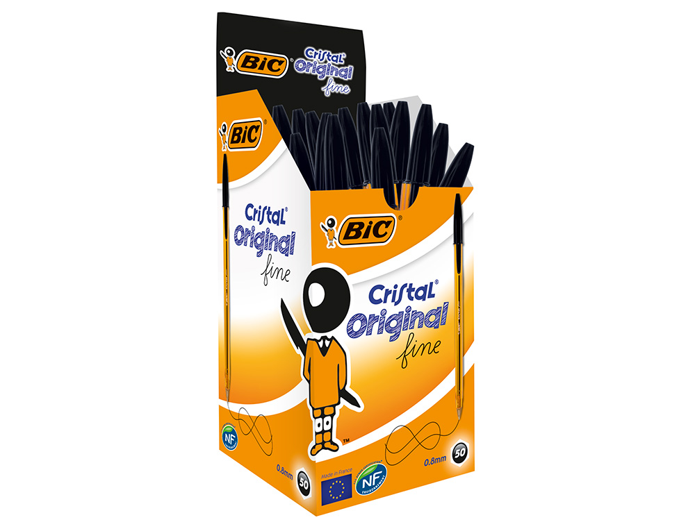 STYLO-BILLE BIC CRISTAL CRITURE FINE 0.4MM ENCRE CLASSIQUE BILLE INDFORMABLE CAPUCHON COULEUR ENCRE NOIR