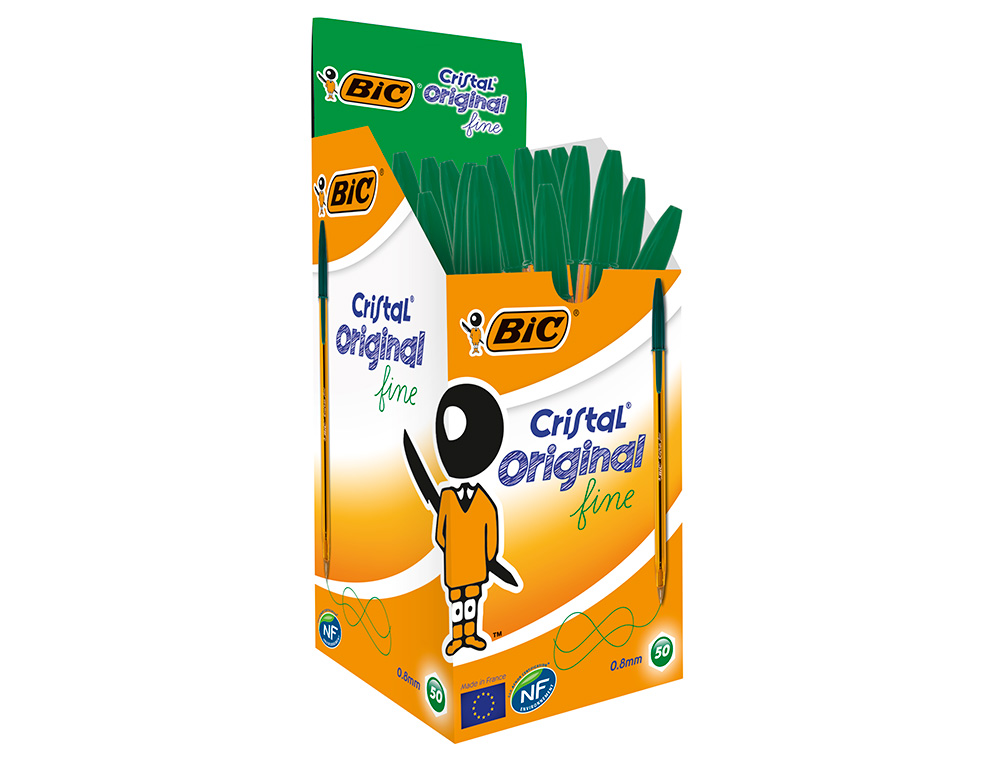 STYLO-BILLE BIC CRISTAL ÉCRITURE FINE 0.4MM ENCRE CLASSIQUE BILLE INDÉFORMABLE CAPUCHON COULEUR ENCRE VERT
