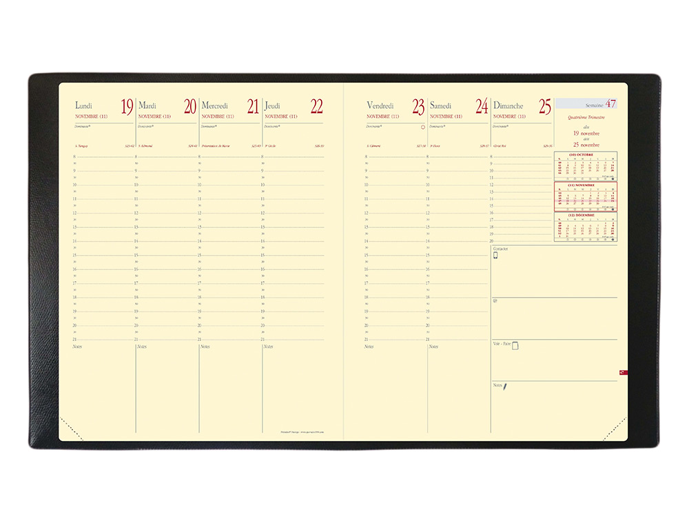 AGENDA QUO VADIS IMPALA PRESTIGE PRÉSIDENT 210X270MM 1 SEMAINE 2 PAGES COLORIS NOIR
