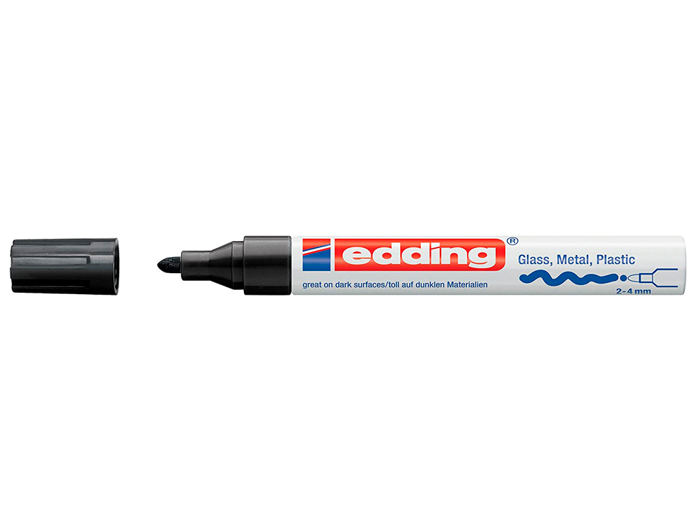 MARQUEUR EDDING PERMANENT PEINTURE E750 POINTE MOYENNE 2/4MM ENCRE LAQUÉE OPAQUE TOUS SUPPORTS RÉSISTANT CHALEUR NOIR