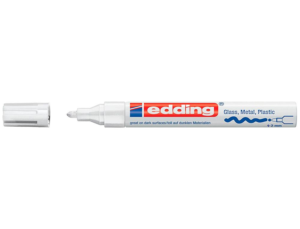 MARQUEUR EDDING PERMANENT PEINTURE E751 POINTE FINE 1/2MM ENCRE LAQUÉE OPAQUE TOUS SUPPORTS RÉSISTANT CHALEUR BLANC