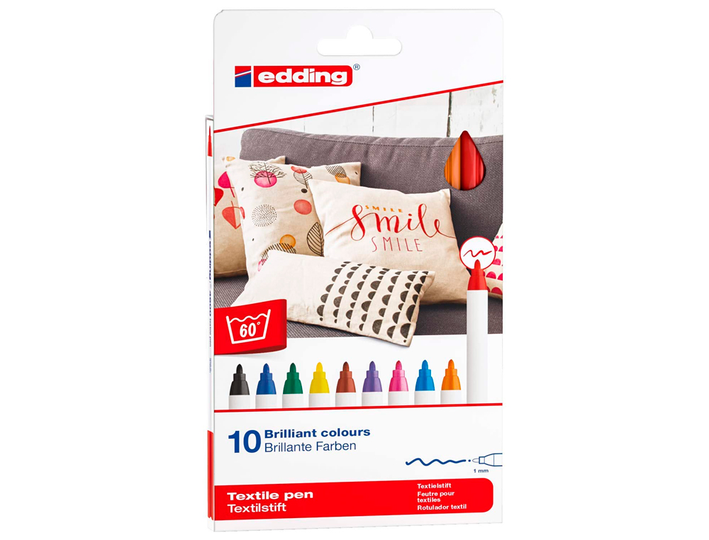MARQUEUR TEXTILE EDDING E4600 POINTE FINE TRAC 1MM INDLBILE 60 DEGRS SCHAGE RAPIDE TUI 10 UNITS