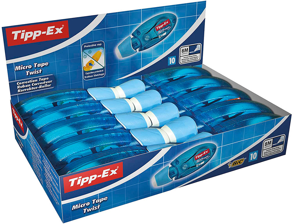 CORRECTEUR TIPP-EX MICRO TAPE TWIST DÉVIDOIR MINI RUBAN POLYESTER 5MMX8M CAPUCHON FORME ERGONOMIQUE
