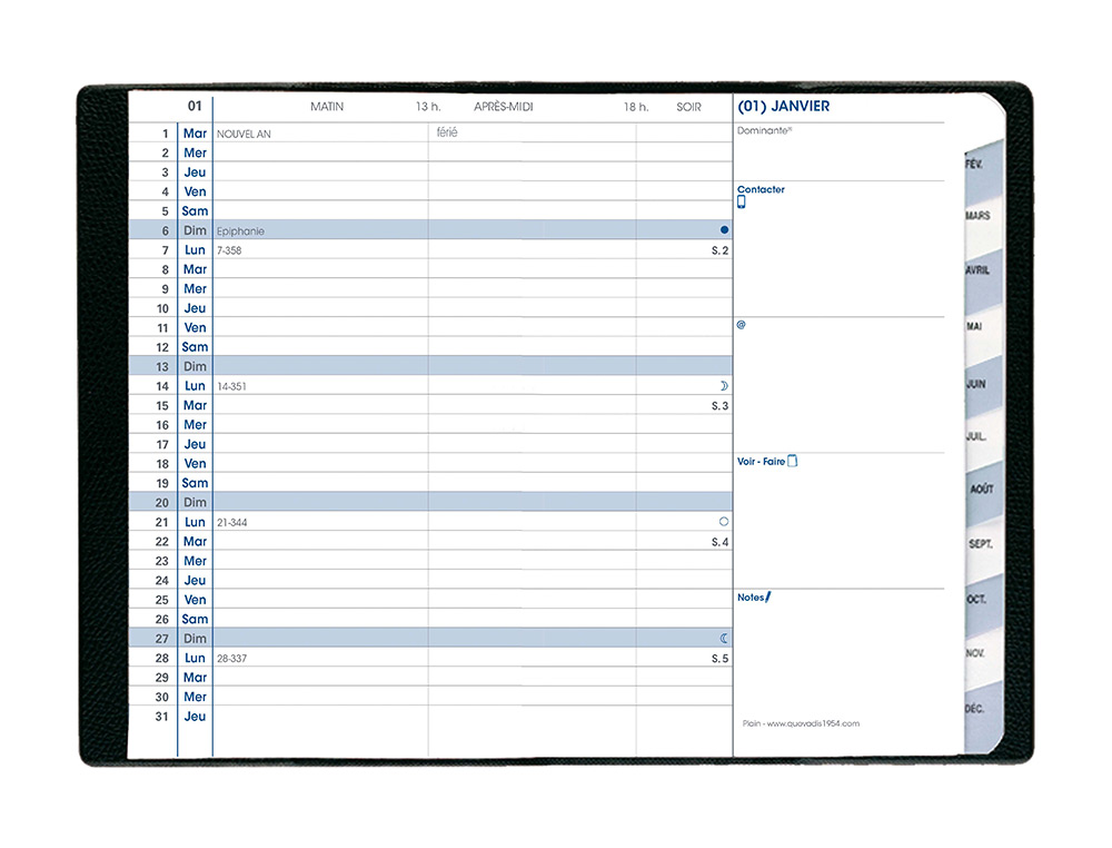 AGENDA QUO VADIS PLAIN IMPALA POCHE INDEXAGE MOIS 12 MOIS JANVIER DCEMBRE 1 MOIS 2 PAGES 105X155MM COLORIS ASSORTIS