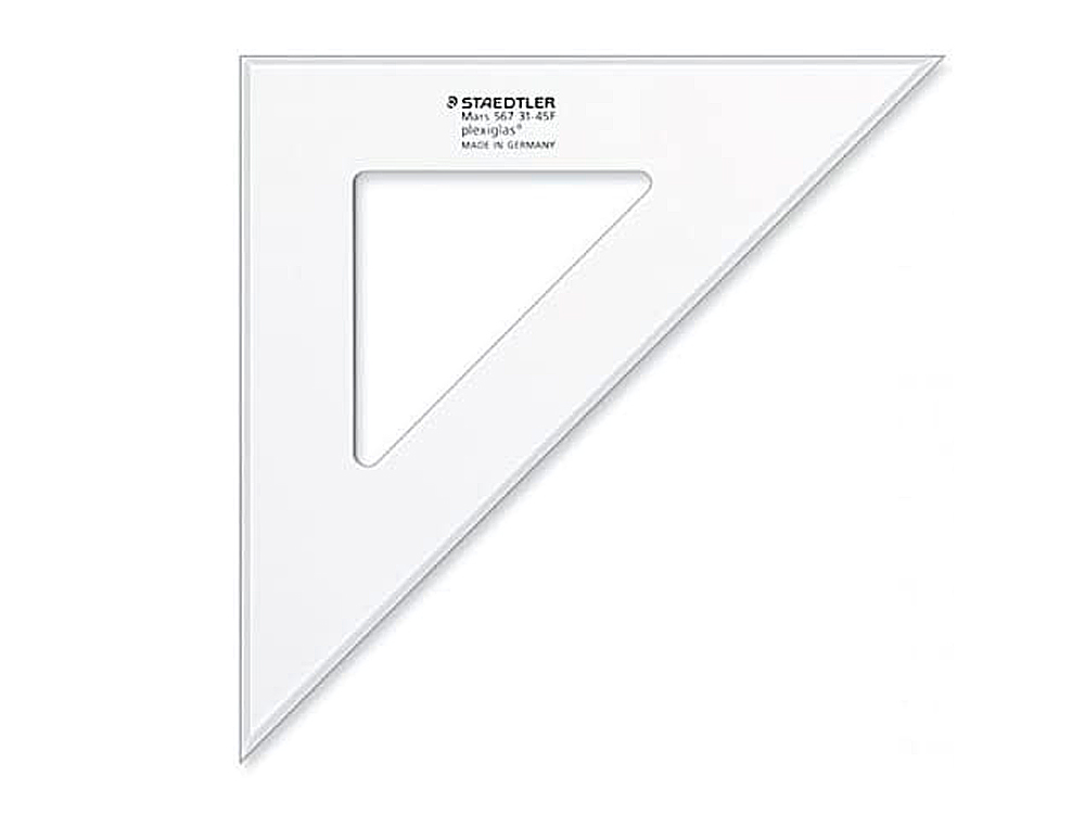 ÉQUERRE STAEDLER MARS PLEXIGLAS NON GRADUÉE 45 DEGRÉS 31CM BORDS ANTI-TÂCHES 1 BISEAU GRAVÉ INEFFAÇABLE