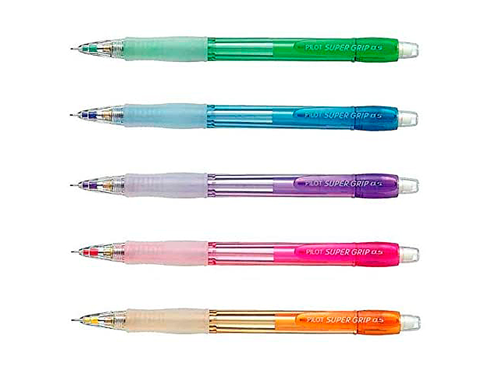 PORTE-MINE PILOT SUPER GRIP NON 0.5MM AVANCE AUTOMATIQUE CANON RENTRANT CORPS ERGONOMIQUE COLORIS FUN