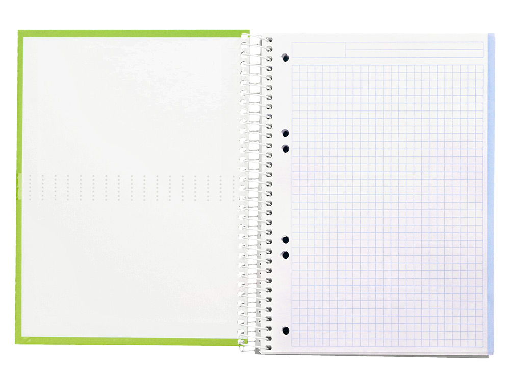 CAHIER SPIRALE LIDERPAPEL CRAFTY COUVERTURE CONTRECOLLÉE A5 240P 90G/M2 5X5MM MICROPERFORÉ 6 TROUS COLORIS VERT