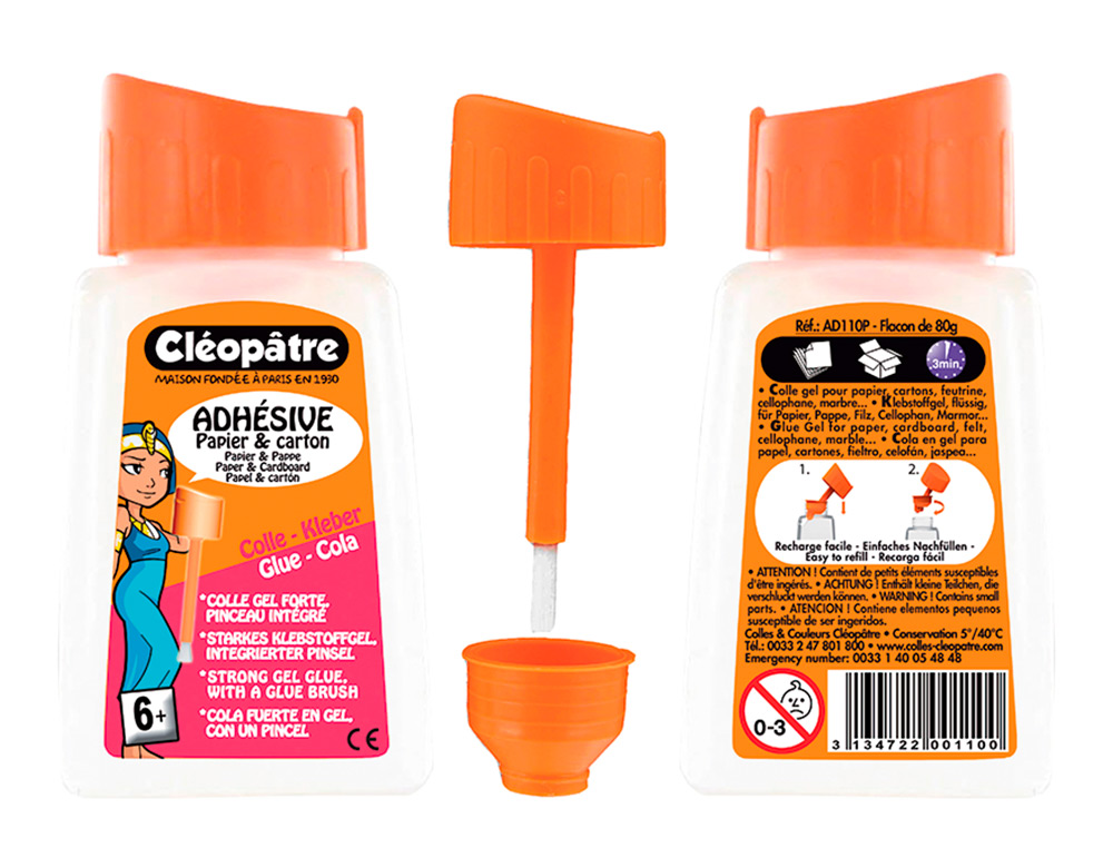 COLLE SCOLAIRE CLÉOPÂTRE PAPIER CARTON TRAVAUX MANUELS SANS SOLVANT FLACON 80G