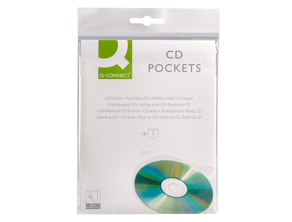 POCHETTE ADHÉSIVE Q-CONNECT CD-ROM POLYPROPYLÈNE 127X127MM RABAT FERMETURE ADHÉSIF REPOSITIONNABLE SACHET 10 UNITÉS