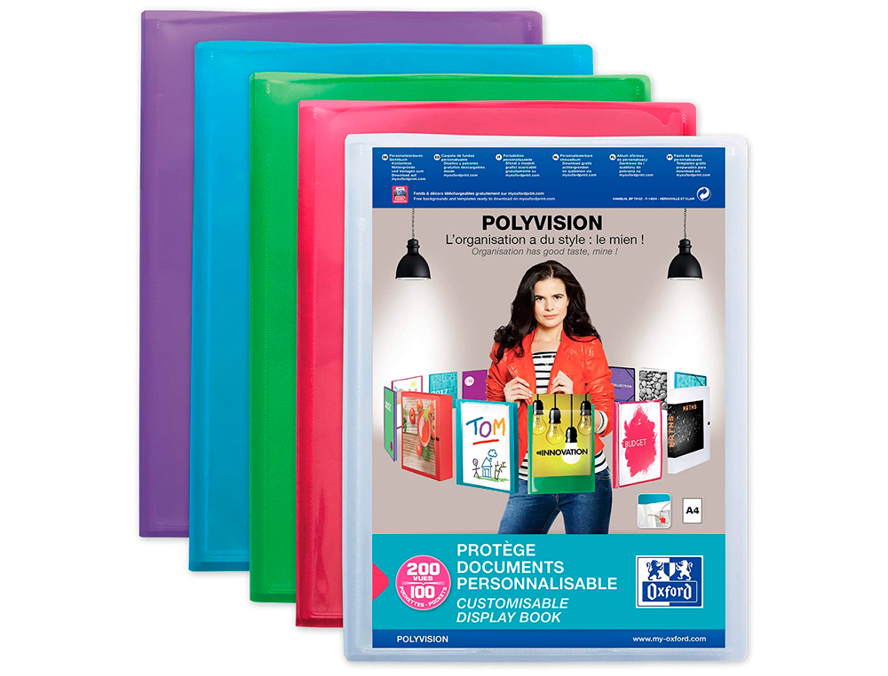 PROTÈGE-DOCUMENTS ELBA POLYVISION POLYPROPYLÈNE COUVERTURE SOUPLE 100 POCHETTES 200 VUES A4 COLORIS ASSORTIS TRANSLUCIDE