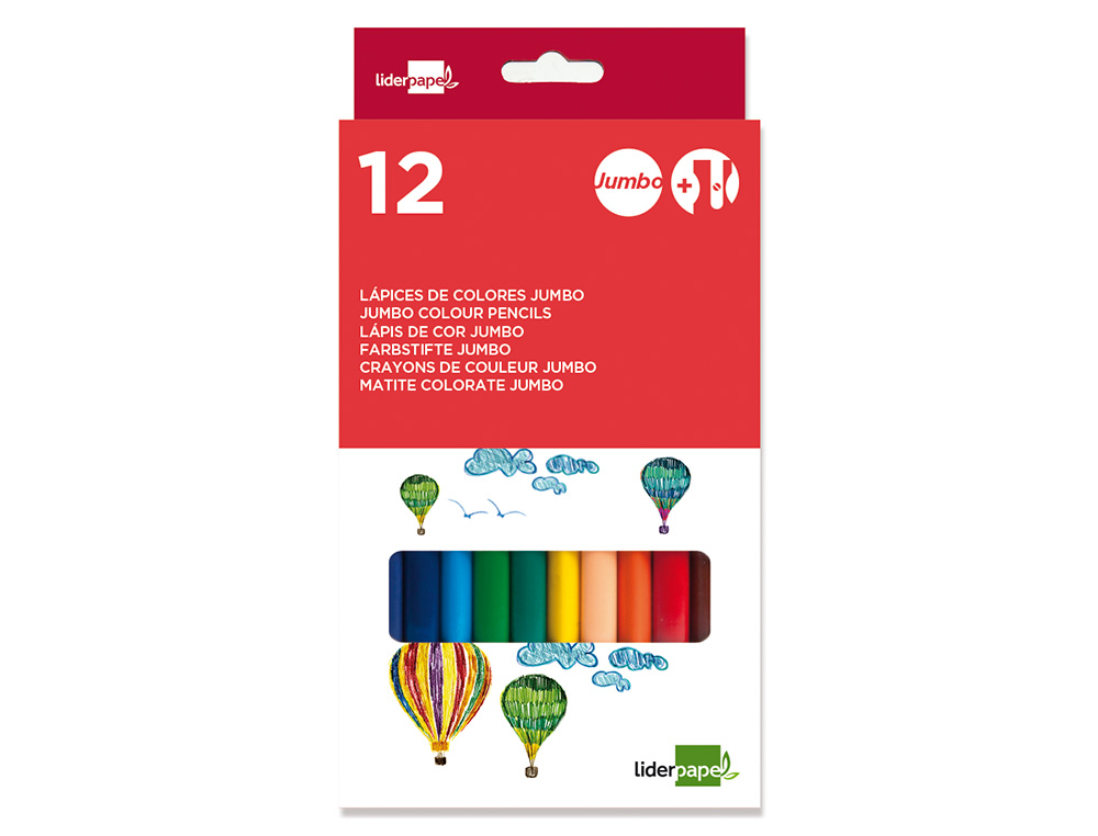 CRAYON COULEUR LIDERPAPEL TRIANGULAIRE JUMBO MINE EXTRA-RÉSISTANTE 174.5MM TAILLE-CRAYON OFFERT ÉTUI CARTON 12 UNITÉS