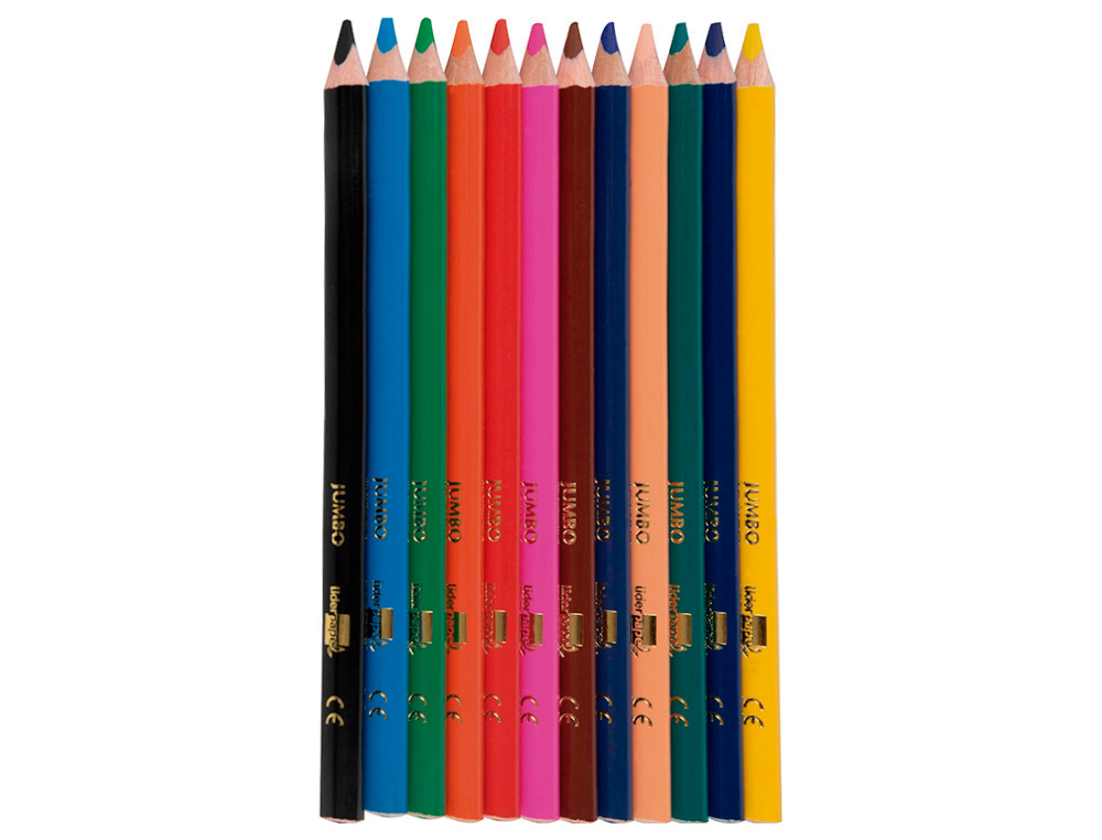 CRAYON COULEUR LIDERPAPEL TRIANGULAIRE JUMBO MINE EXTRA-RÉSISTANTE 174.5MM TAILLE-CRAYON OFFERT ÉTUI CARTON 12 UNITÉS