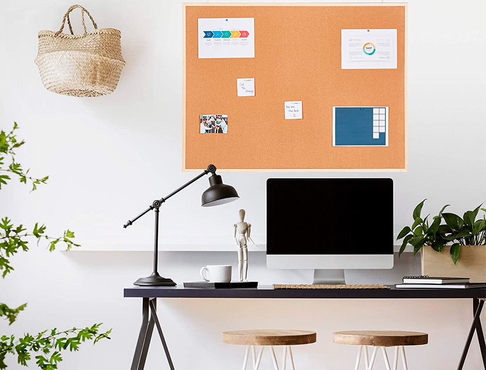 TABLEAU LIÈGE Q-CONNECT MURAL CADRE BOIS PIN NATUREL 2 FACES INCLUS 5 ÉPINGLES MÉMO FIXATION MUR ÉPAISSEUR 1MM 90X60CM