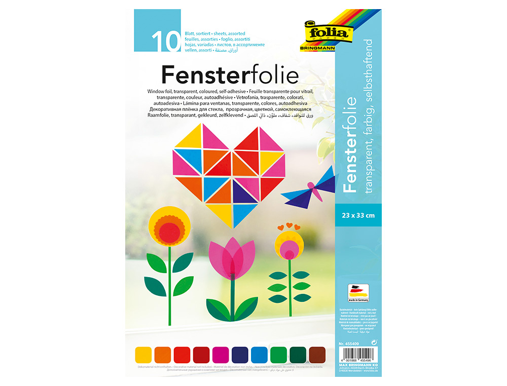 FEUILLE VITROPHANIE FOLIA ÉLECTROSTATIQUE 230X330MM COLORIS ASSORTIS PAQUET 10F