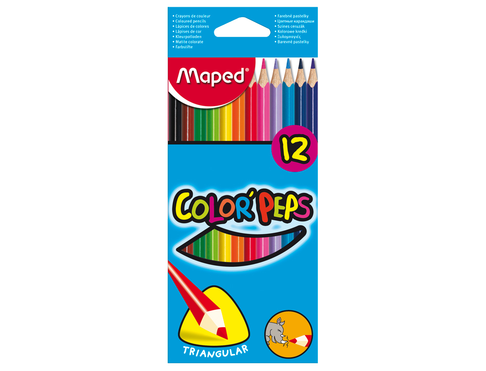 CRAYON COULEUR MAPED COLOR PEP'S TRIANGULAIRE MINE TENDRE RÉSISTANTE SANS ÉCHARDE COLORIS LUMINEUX ÉTUI CARTON 12U