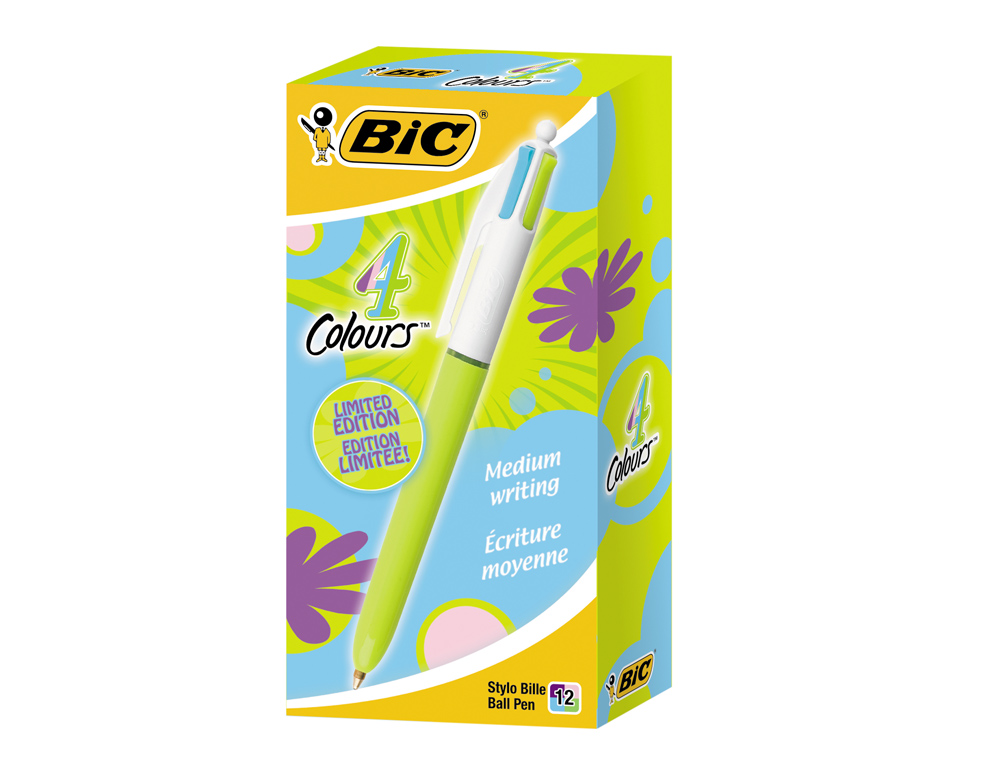 STYLO-BILLE BIC 4 COULEURS GRIP PRO POINTE MOYENNE ENCRE CLASSIQUE RÉTRACTABLE RECHARGEABLE 4 COULEURS FASHION