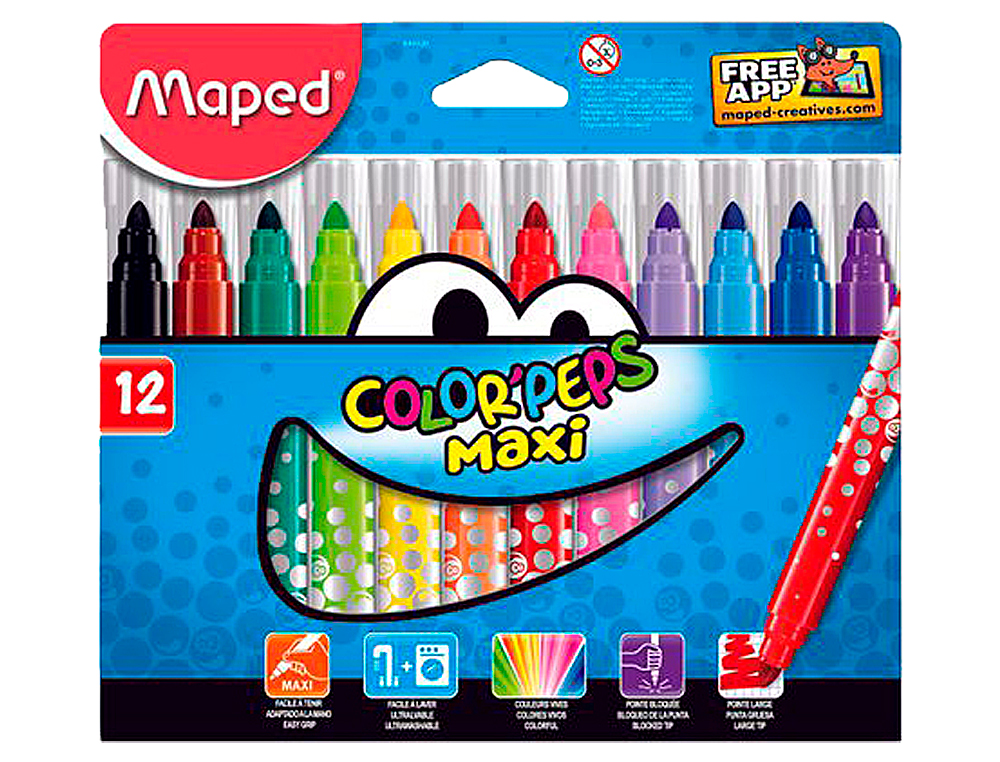 FEUTRE COLORIAGE MAPED COLOR'PEPS MAXI TRIANGULAIRE ENCORE ULTRA-LAVABLE POINTE BLOQUÉE LARGE POCHETTE 12 UNITÉS
