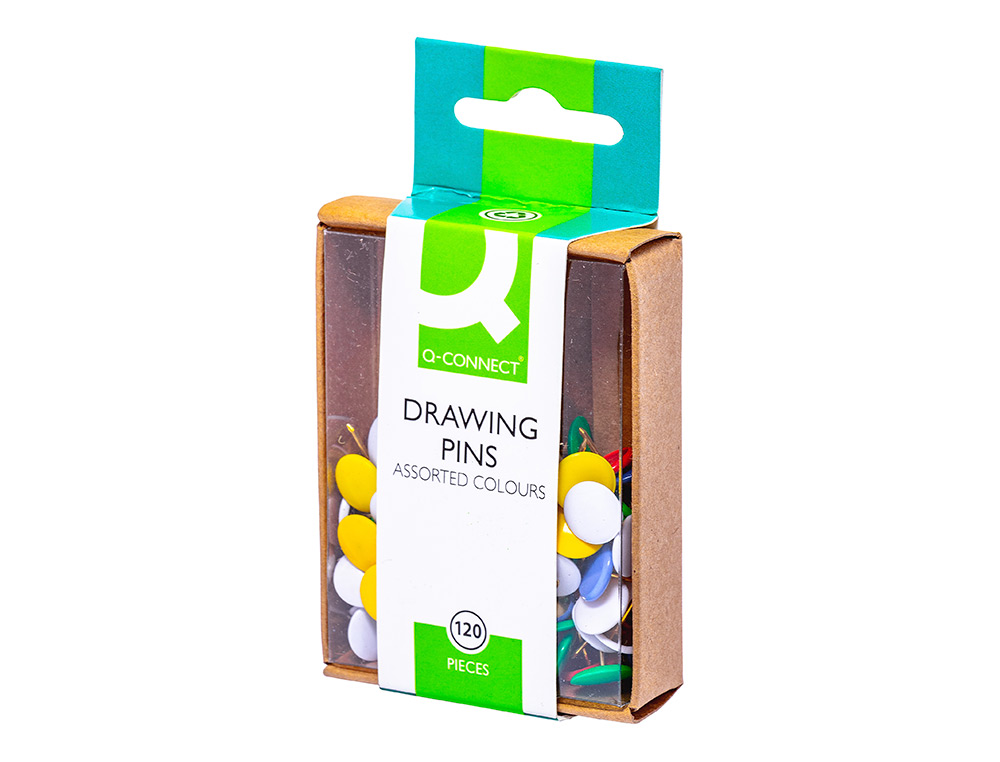 PUNAISE Q-CONNECT DIAMÈTRE 10MM COLORIS ASSORTIS BOÎTE PLASTIQUE 120 UNITÉS