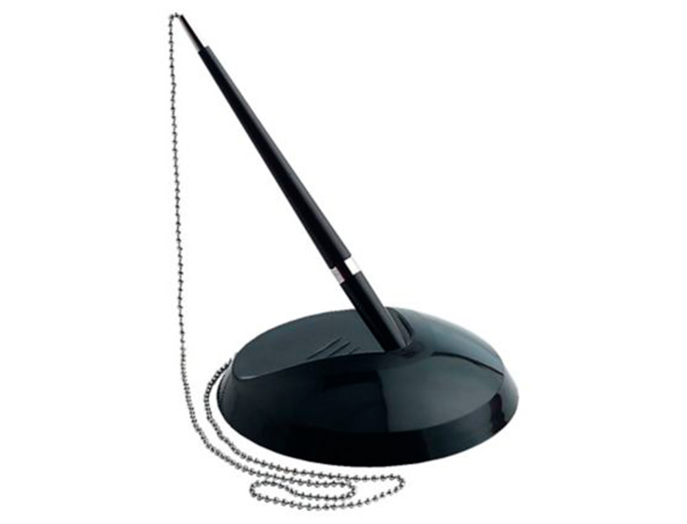 STYLO-BILLE Q-CONNECT SUR SOCLE PLASTIQUE LEST CHANETTE NICKELE RECHARGEABLE 4 RECHARGES ENCRE BLEUE