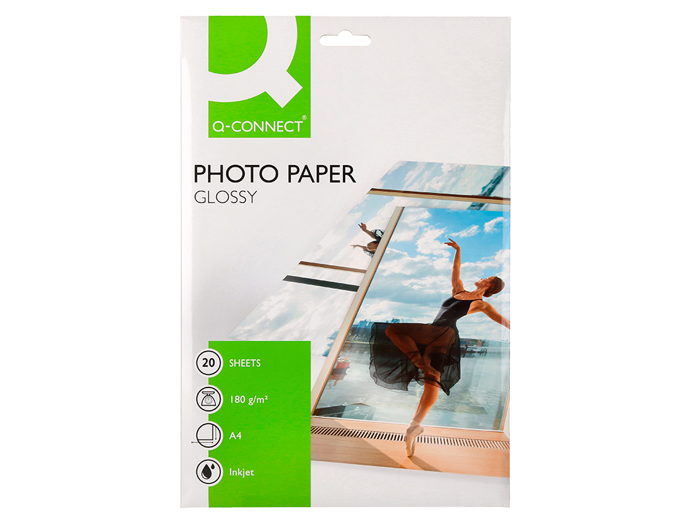 PAPIER PHOTO Q-CONNECT JET D'ENCRE GLACÉ BRILLANT A4 18 0G/M2 COMPATIBLE TOUTE IMPRIMANTE PAQUET 20 FEUILLES