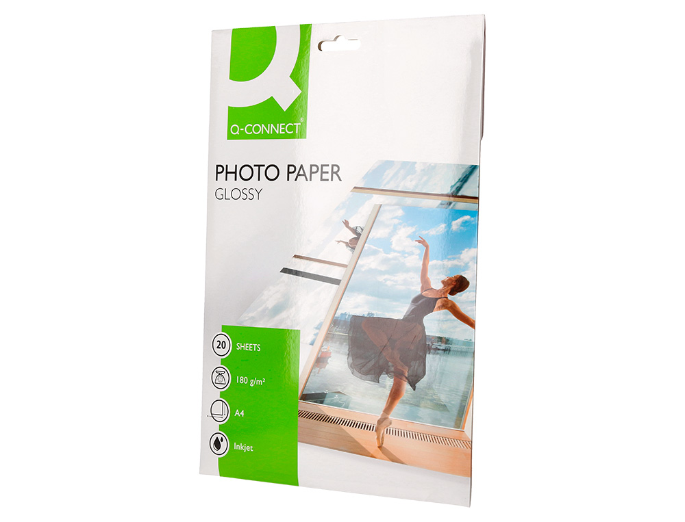 PAPIER PHOTO Q-CONNECT JET D'ENCRE GLACÉ BRILLANT A4 18 0G/M2 COMPATIBLE TOUTE IMPRIMANTE PAQUET 20 FEUILLES