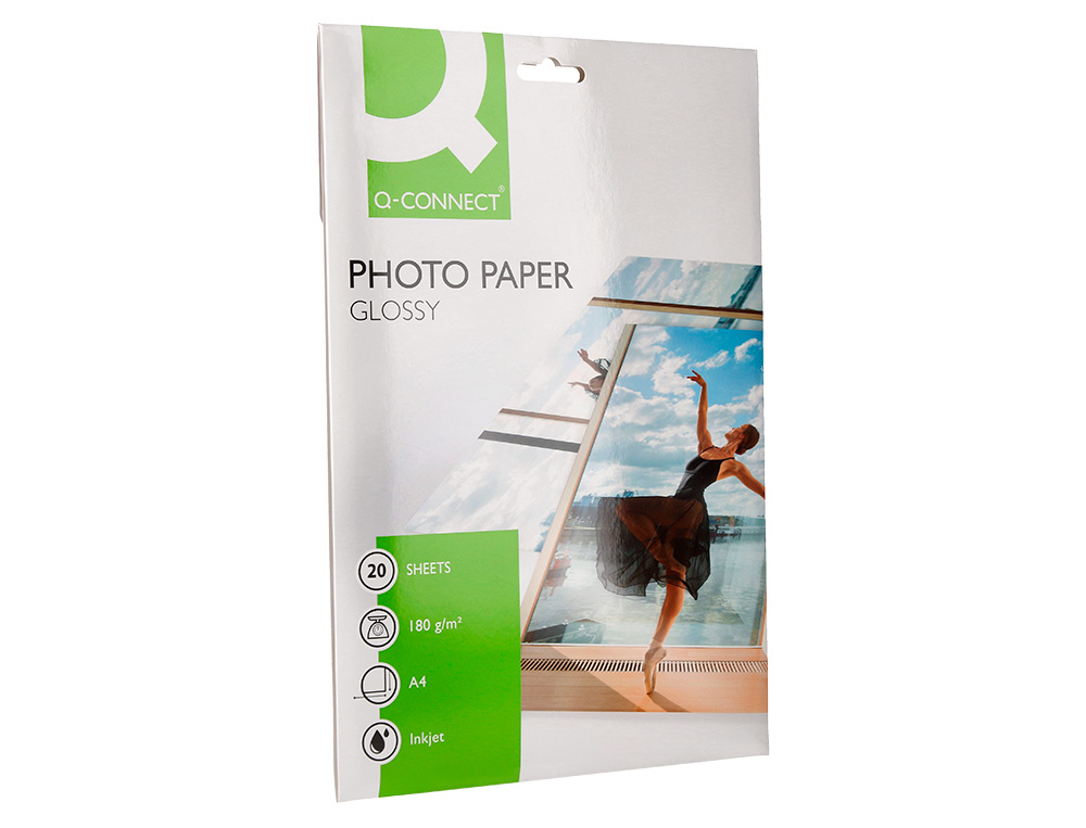 PAPIER PHOTO Q-CONNECT JET D'ENCRE GLACÉ BRILLANT A4 18 0G/M2 COMPATIBLE TOUTE IMPRIMANTE PAQUET 20 FEUILLES