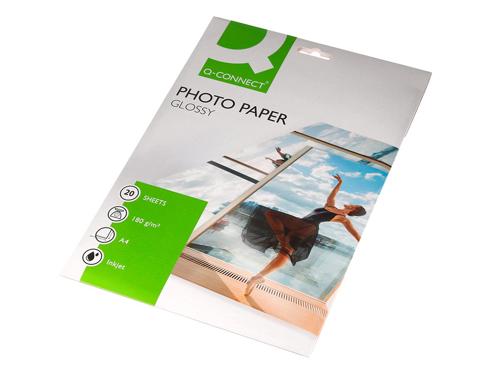 PAPIER PHOTO Q-CONNECT JET D'ENCRE GLACÉ BRILLANT A4 18 0G/M2 COMPATIBLE TOUTE IMPRIMANTE PAQUET 20 FEUILLES