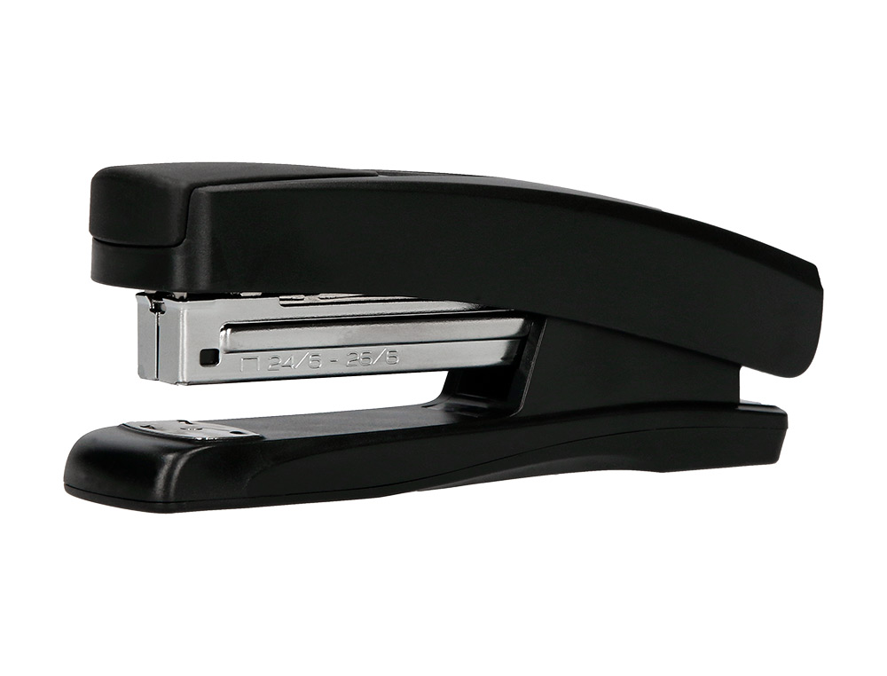 AGRAFEUSE BUREAU Q-CONNECT CONOMIQUE PLASTIQUE 34X50X135MM 20 FEUILLES AGRAFES 24/6 ET 26/6 STRIP HALF COLORIS NOIR